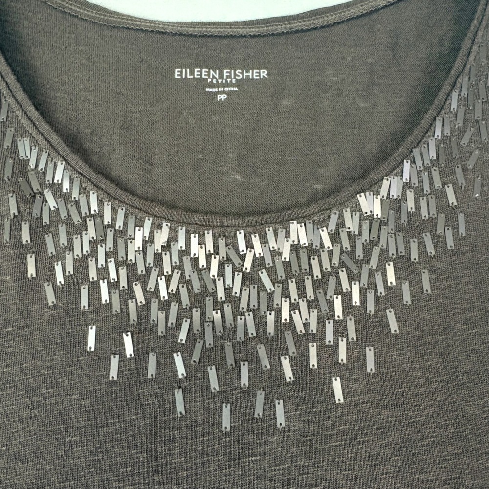 Eileen Fisher PP Brown Linen Tank Top Sequin Embellished‎ Lagenlook Minimalist - Picture 3 of 9